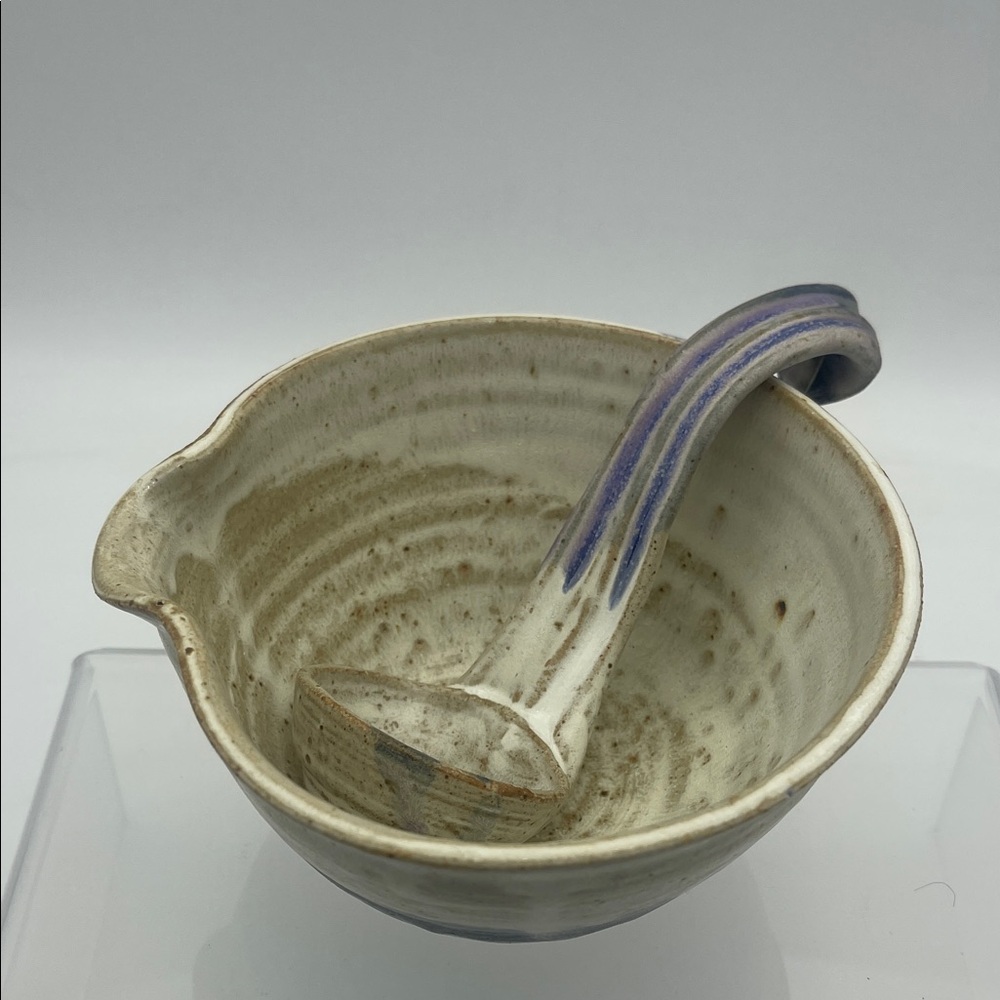Handmade Studio Pottery Bowl With Ladle Spoon Glazed Vintage Boho 2001